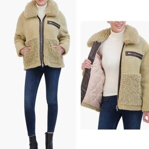 NWT HUDSON JEANS faux leather & faux shearling zip up jacket natural color small